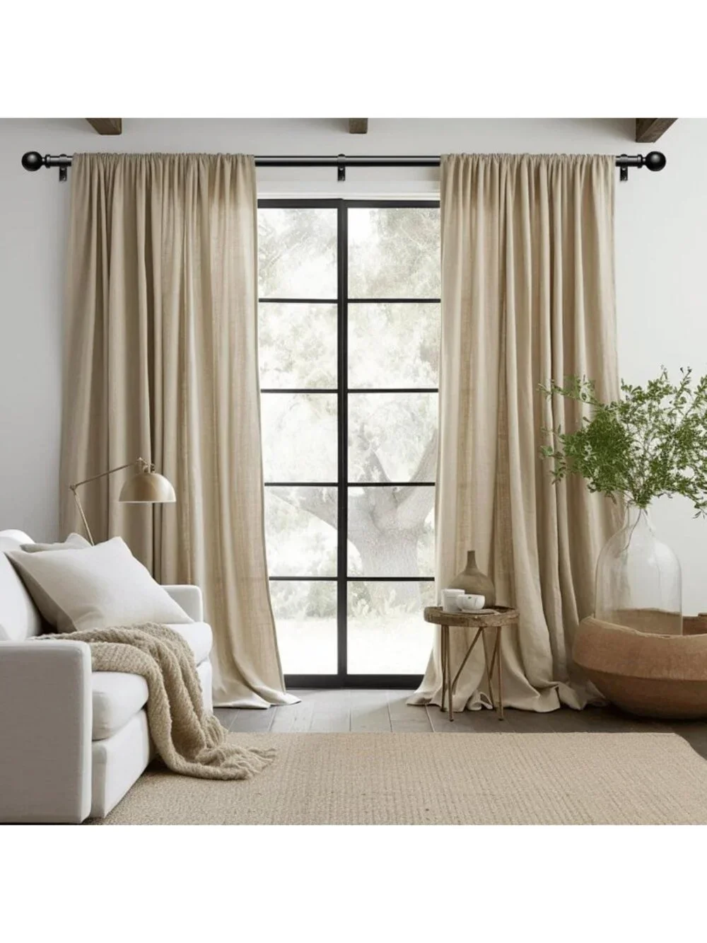 Adjustable 36-91 Inch Black Heavy Duty Curtain Rods for Modern Window Treatments